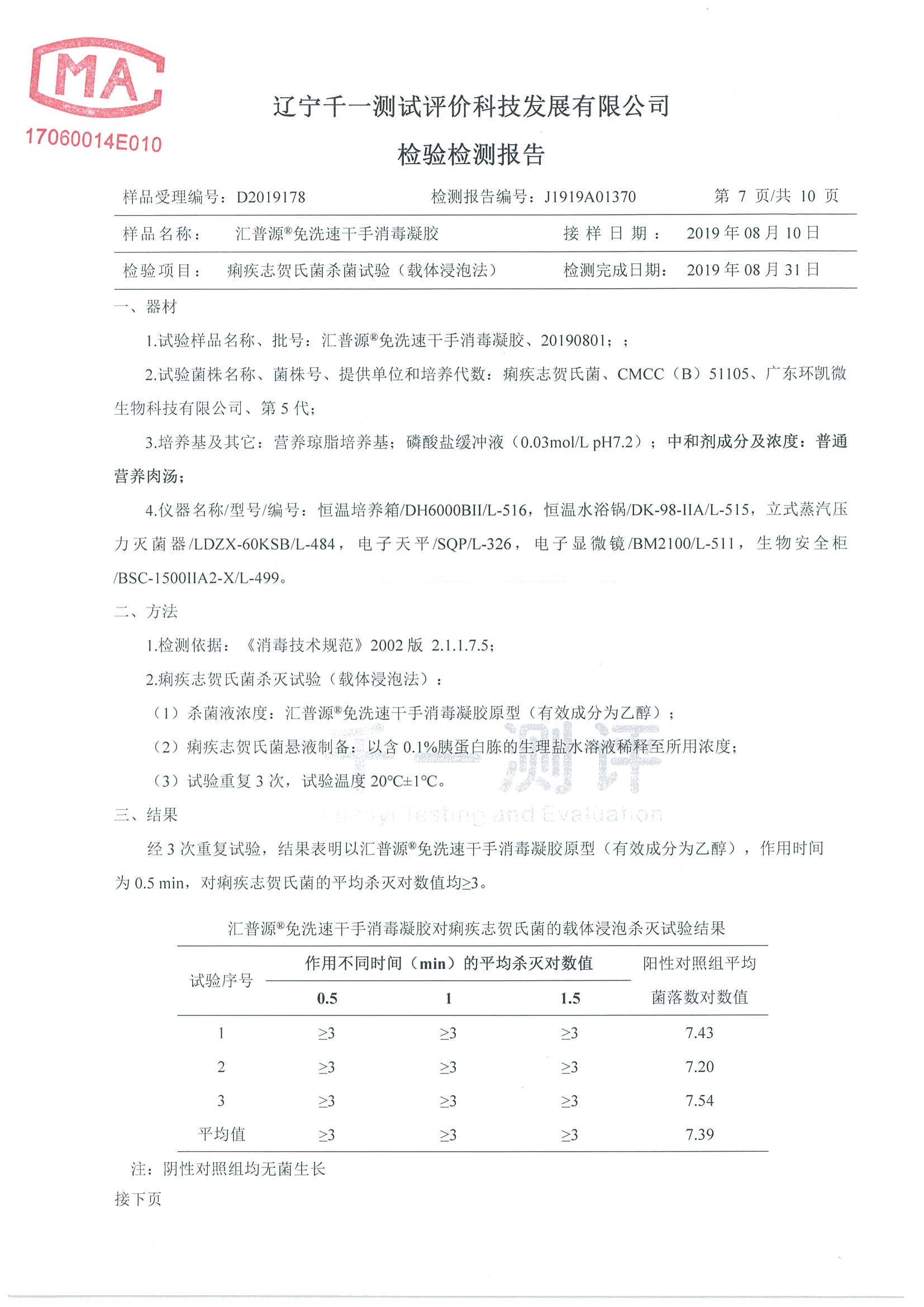 遼寧千一檢驗檢測報告-手消毒